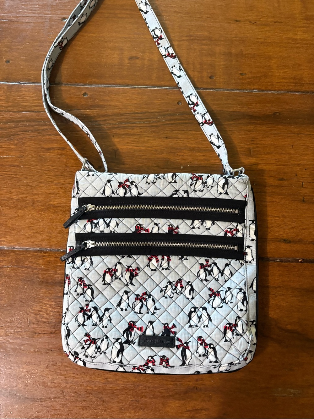 Vera Bradley Iconic Triple Hipster Playful Penguin Grey Retired Crossbody